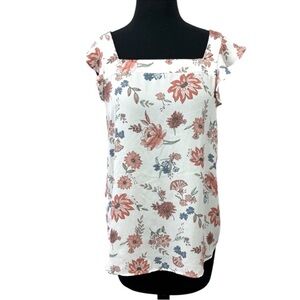 LOFT Floral Square Neck Flutter Sleeve Top